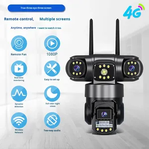 Caméra dôme V380 4G avec trois objectifs et trois écrans, vision nocturne HD 1080P, alarme intelligente sans fil WiFi, moniteur MicroSD 2MP - Product Image 5