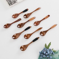 Cuillère à café Tailai en bois naturel laqué, manche fin, droite, pour mélanger, avec logo personnalisé, ustensile de table