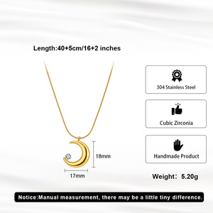 Collier Pendentif Lune Minimaliste Tendance Plaqué Or 18K Chaîne Serpent Zircon Cubique Créé en Laboratoire Bijou Unisexe pour Usage Quotidien - Product Image 2