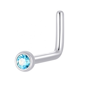 Piercing Stories ASTM F136 <b>Titanium</b> Bezel CZ L-Shaped Nose Studs Piercing Jewelry - Product Image 3