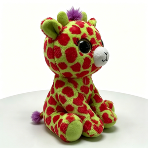 Peluche girafe verte et rouge à pois, avec des cheveux violets et de grands yeux, jouet en peluche doux pour enfants de 3 ans et plus - Product Image 5