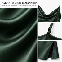 Robe nuisette en satin personnalisée en gros, col drapé, bretelles spaghetti, fente haute, longueur midi, pour femme, fabricant OEM ODM