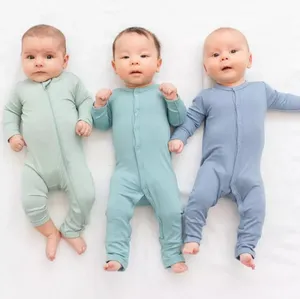 Vente en gros de printemps et automne de combinaisons à manches longues en fibre de bambou pour bébés vêtements de maison harnais pyjamas en bambou