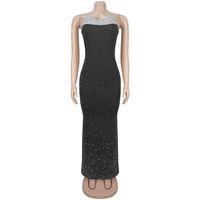 Nouveautés 2026 Vente en gros Robe de soirée midi en velours scintillant à strass dégradés, avec corsage bustier à baleines, pour banquets de yacht