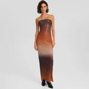 YS0678C Gradient Color Women Dress Chest Wrapped Sleeveless Slim Fit Bright Silk Sexy Club Festival Party Fashion Bodycon