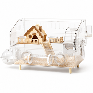 Cage transparente pour hamster en acrylique, petit habitat pour animaux de compagnie, maison en bois, roue de course, tube, toutes saisons - Product Image 1