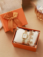 2 Buah - Jam Tangan Kotak Kecil Bergaya Vintage Prancis untuk Wanita + Set Gelang. Jam Tangan Quartz.