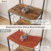 Support de micro-ondes de cuisine à 4 niveaux brun rustique support de boulangers Table de bar à café étagère de rangement en métal avec 6 crochets en forme de S