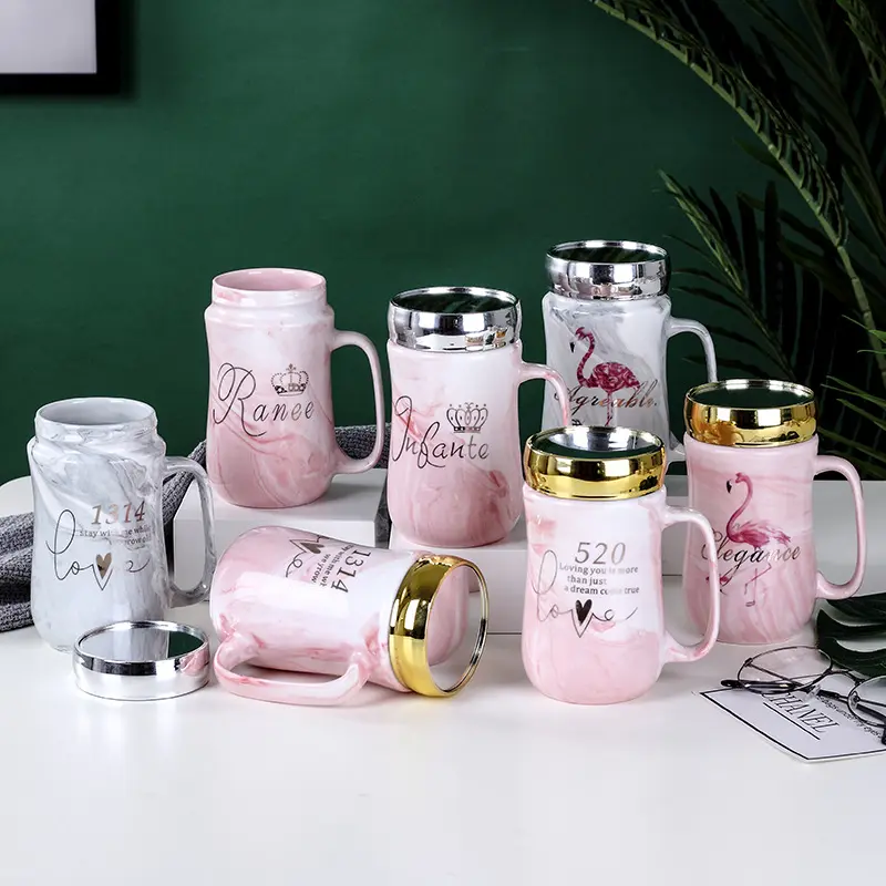 Легкие роскошные мраморные Фламинго Подарочная коробка пара кофейных чашек молочная керамическая зеркальная Крышка Кружка