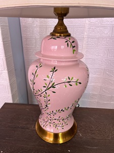 <strong>Tall</strong> Vintage pink Ceramic Ginger Jar Table <strong>Lamp</strong> Embroidery Flower <strong>Lamp</strong> <strong>Shade</strong> - Product Image 4
