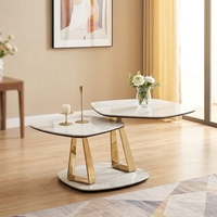 Table basse d'appoint en verre à deux niveaux en marbre blanc base en métal doré moderne salon