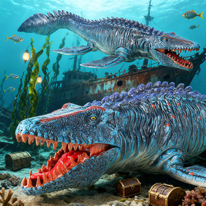 yxs Ancient Ocean Modèle de dinosaure de simulation pour enfants : <span class=keywords><strong>Mosasaure</strong></span>, Ichthyosaure à tête de serpent, Dragon bleu à dents coulissantes, pour jeux de rôle - Product Image 3