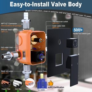 Robinet de douche mural carré noir à trois fonctions pour salle de bain <span class=keywords><strong>d</strong></span>'hôtel, mitigeur inverseur 3 voies en laiton massif - Product Image 6