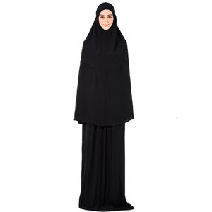 SIPO Malaysia Ramadan Muslim Women Eid Modest Dress 2 Piece Vietnam Muslim Lace Hem Silk Tudung Telekung - Product Image 1
