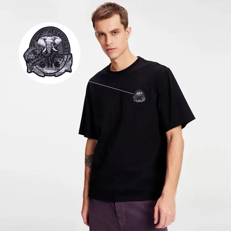 Fabric Crafts Gift Design black animal pattern jungle elephant club logo fashion iron on embroidery badges