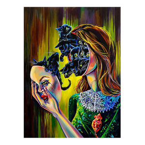 <span class=keywords><strong>Peinture</strong></span> diamantée Ever Moment, chats dans un visage <span class=keywords><strong>de</strong></span> femme, mosaïque <span class=keywords><strong>de</strong></span> diamants carrés complets 3F576 - Product Image 1