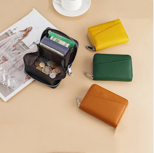 Simple Genuine <b>Leather</b> Organ Card Bag Light Luxury High-end Feel Multi Slot RFID Coin Purse Large Capacity Lightweight Wallet - Product Image 1