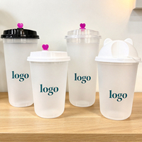 Gobelets jetables en PP en forme de U, écologiques, personnalisables avec logo, 90 mm, 12-24 oz, transparents et givrés, pour desserts, café et lait, vente en gros