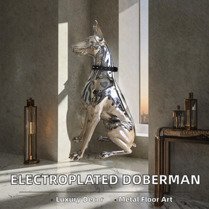 Figurine de chien Doberman Pinscher en métal électroplaqué, grand ornement de sol pour salon, style luxe léger, imprimé en typographie - Product Image 2