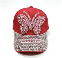 Casquette de baseball pour femme avec strass et papillon, réglable, scintillante, multicolore, pour activités de plein air