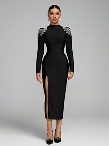 Vestido de Noche Ajustado con Cuello Medio y Abertura Lateral Alta, Diseño sin Espalda, Estilo Primavera 2026 para Mujer - Product Image 4
