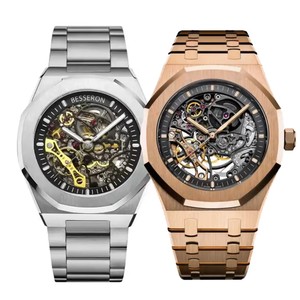 Montre squelette automatique à quartz pour homme avec logo personnalisé, bracelet en crocodile et cadran en verre - Product Image 3
