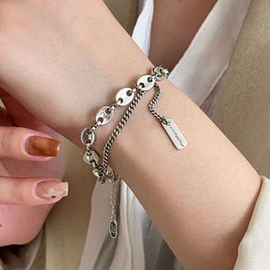 Bracelet double couche en argent sterling S925 avec chaîne à pampilles et étiquette pour femme, cadeau de bijoux - Product Image 1