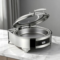 Chauffe-Plat Électrique en Acier Inoxydable avec Couvercle en Verre Hydraulique pour Buffet, Hôtels, Restaurants et Traiteurs