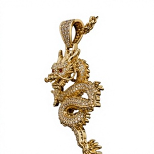 Collar de Cadena con Colgante de Dragón de Moissanita en Latón Dorado, Chapado en Rodio, Estilo Hip Hop para Hombre, Joyería de Moda - Product Image 2