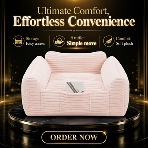 Fauteuil pouf en velours côtelé avec accoudoirs, siège de sol pour chambre et salon - Product Image 6