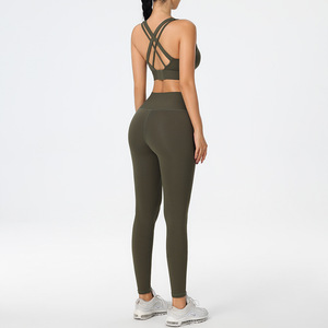 Ensemble 2 pièces soutien-gorge de sport push-up et leggings de couleur unie pour femme - Séchage rapide Spandex/Nylon pour la course, le yoga, le fitness <span class=keywords><strong>XXL</strong></span> - Product Image 5