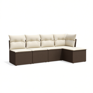 Ensemble de canapés de jardin en rotin brun avec coussins crème, mobilier d'extérieur au design contemporain, résistant à l'eau et aux UV, en rotin PE - Product Image 1