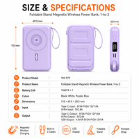 Batterie externe magnétique sans fil personnalisée 10000 mAh avec câble intégré, support pliable, affichage numérique, impression de logo, chargeur portable