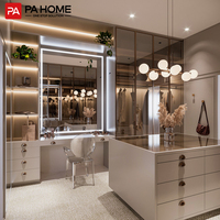 Armoire en verre moderne sur mesure pour chambre à coucher, coiffeuse, placards, îlot de meubles, design en bois, dressing pour entrepreneur
