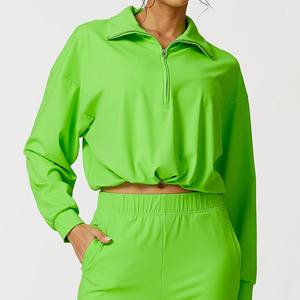 Ensemble sweat-shirt à capuche avec logo personnalisé pour femmes vêtements de yoga courts pour l'entraînement de course respirant taille élastique Yoga grande taille - Product Image 2