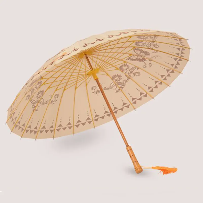 Hoge Kwaliteit Nieuwe Aankomen 24 Ribben Water Proof Bamboe Handvat Lange Rechte Paraplu Voor Meisjes