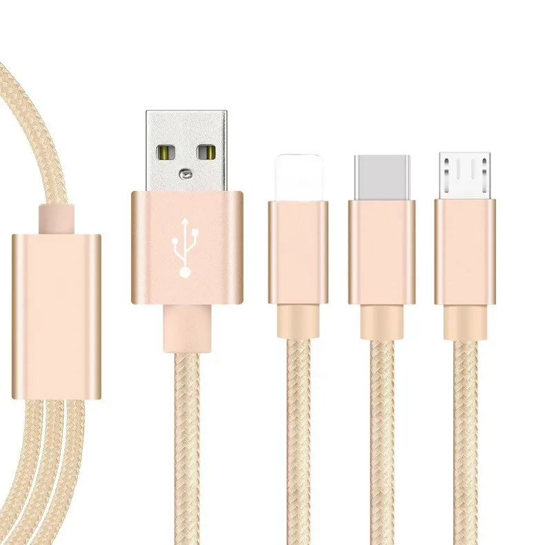 OEM Mẫu Miễn Phí Dây Sạc Điện Thoại Di Động Đa Năng 1.2M Thông Dụng Cáp USB Sạc Nhanh 3 Trong 1