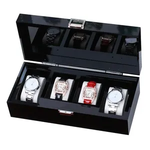 定制黑色亚克力手表盒，适用于4个男士手表收藏品展示柜和组织者