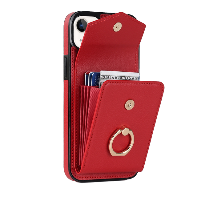 For iphone 17 16 15 14 13 12 11 Pro Max Premium Pebble Pu Leather Wallet Phone case with Ring Stand