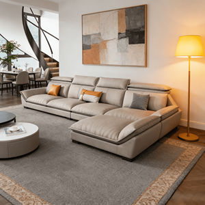 Divano in Pelle Stile Italiano Minimalista a Forma di L, Set di Divani di Lusso Moderni per Soggiorno - Product Image 1