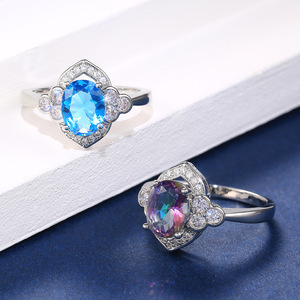 Anillo de Circonia Cúbica con Forma de Flor F246, Engaste Ovalado, Gema Creada en Laboratorio, Anillos de Compromiso de Moda para Mujer - Product Image 2