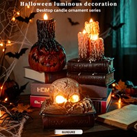 BUKE Bougeoir en plastique en forme de livre, lumineux, avec motifs de crâne et de citrouille d'Halloween, pièce décorative pour maisons hantées et salles d'évasion