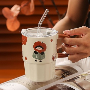 Vintage-style Cartoon Porcelain Couple's Mug <b>Lid</b> <b>Microwave</b> Dishwasher Safe Food Safe High Temperature Resistant Practical - Product Image 3