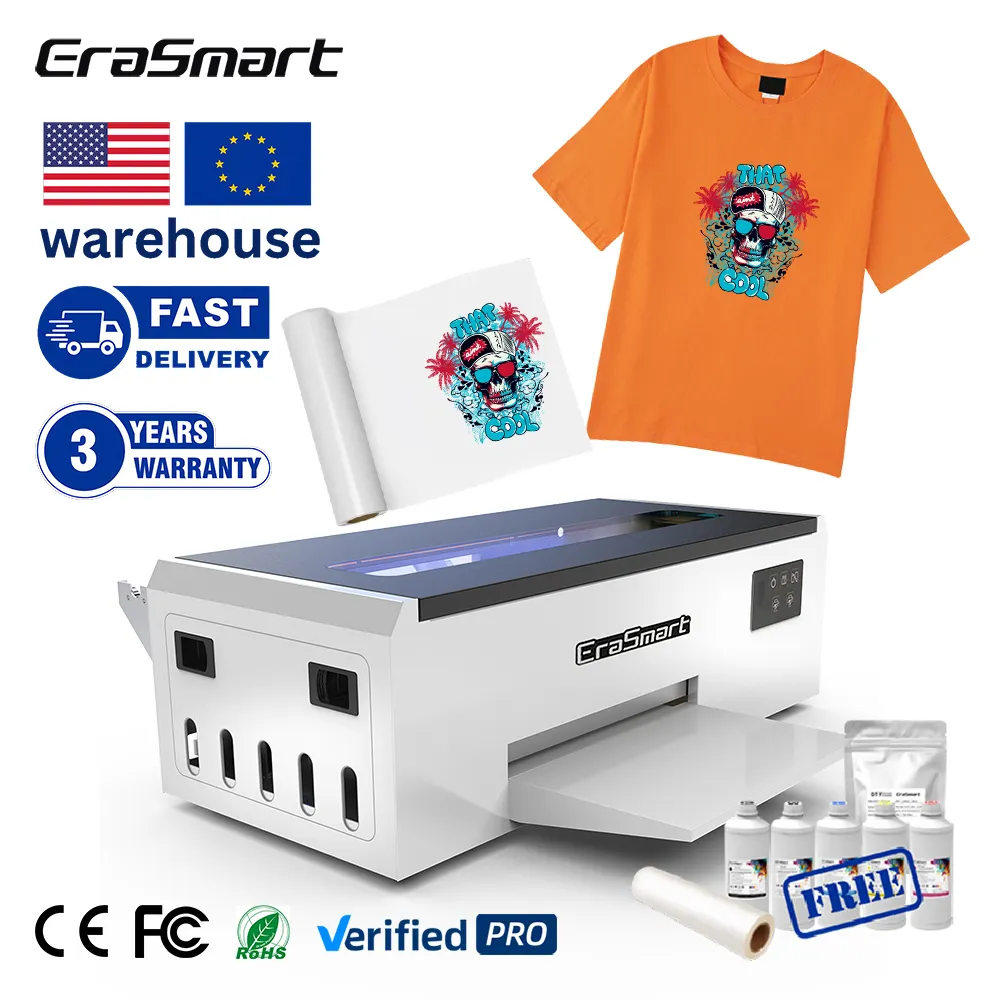 Erasmart RTS L1800 2024 mini dtf printer printing machine a4 dtf printer T-Shirts Hats flexographic textiles inkjet printer