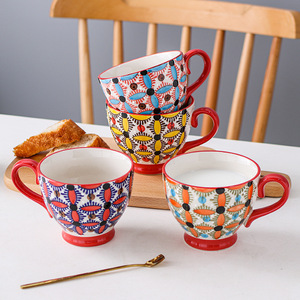 Taza de café de avena de cerámica pintada a mano de estilo mexicano MSH - Product Image 1