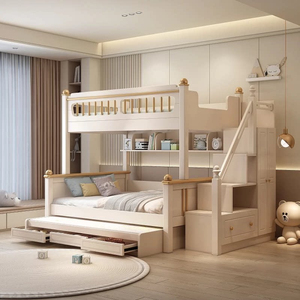 Cama litera contemporánea para niños, de madera maciza, doble, cómoda, que ahorra espacio, multifuncional, con almacenamiento, para habitaciones pequeñas - Product Image 4