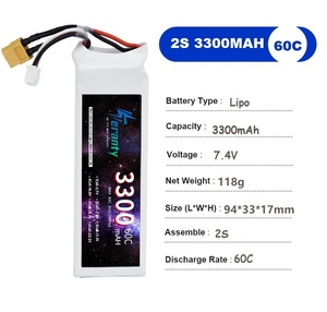 Batería para Dron de Carreras RC 2S 7.4V 3300mAh 60C, Piezas para Helicóptero, Auto, Barco y Avión UAV - Product Image 2