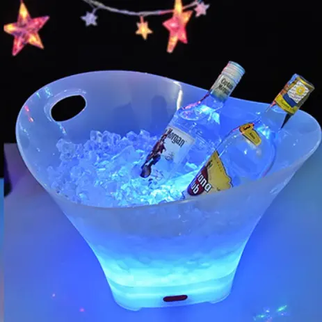 Grande Capacité 12L Poignée Portable Éclairage LED Vin En Plastique Champagne Seaux À Glace