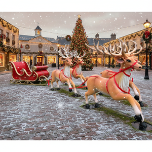 Trineo de Santa Claus de Fibra de Vidrio de 300 cm de Tamaño Real, Trineo Navideño Gigante Comercial para Exteriores con Renos para Decoración de Centros Comerciales - Product Image 1