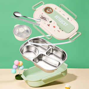 Boîte à lunch isotherme en acier inoxydable 316, petite, avec couvercle, pour enfants, élèves du primaire, dessin animé, compartimentée en 4 sections, type <span class=keywords><strong>bento</strong></span> - Product Image 3